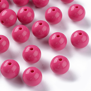 Opaque Acrylic Beads, Round, Camellia, 16x15mm, Hole: 2.8mm, about 220pcs/500g