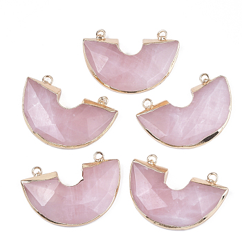 Electroplate Natural Rose Quartz Semi Circle Pendants, with Iron Findings, Faceted, Half Round, Golden, 28~28.5x41x5~7mm, Hole: 2.5mm