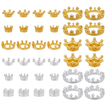36Pcs 9 Styles Alloy European Beads, Large Hole Beads, Crown, Mixed Color, 8~22x6~8mm, Hole: 6mm, 4pcs/style