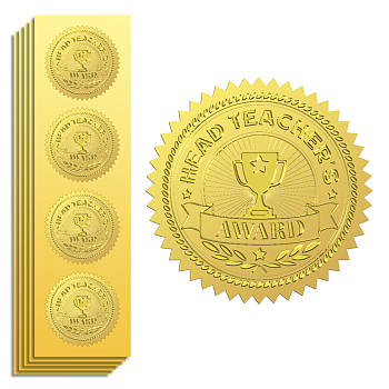 Self Adhesive Gold Foil Embossed Stickers, Medal Decoration Sticker, Trophy, 5x5cm, 4pcs/sheet