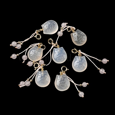 Natural White Agate Cat Pendant Decorations(G-R489-23G)-2