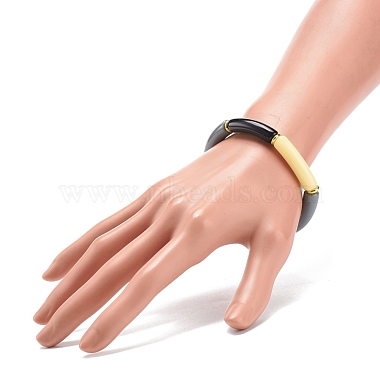 Imitation Jade Acrylic Curved Tube Beaded Stretch Bracelet for Women(BJEW-JB08436-03)-3