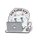 No Time Cry Workaholic Cat Enamel Pins, Black Alloy Lapel Pin Backs for Backpack Clothes, White, 29.5x31mm(JEWB-B047-01B)