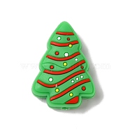 Christmas Theme Silicone Focal Beads, Silicone Teething Beads, Christmas Tree, 30x21x9mm, Hole: 3.5mm(SIL-G011-09B)