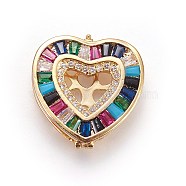 Brass Micro Pave Cubic Zirconia Slide Charms, Heart, Colorful, Golden, 20x19.5x5mm, Hole: 2x11mm(ZIRC-F099-33G)