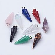 Natural & Synthetic Gemstone Pendants, with Platinum Tone Brass Findings, Cone/Spike/Pendulum, 43~45x16mm, Hole: 5x7mm(G-P236)