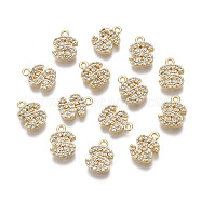 Brass Micro Pave Clear Cubic Zirconia Charms, Nickel Free, Letter S, Real 18K Gold Plated, 10x7x2mm, Hole: 1mm(KK-R134-010-NF)