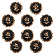 10Pcs 1-Hole Alloy Enamel Buttons, Flat Round with Rose Pattern, Black, 22x9mm, Hole: 2.5mm(DIY-GF0007-55)