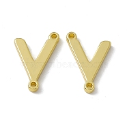 Rack Plating Brass Connector Charms, Real 18K Gold Plated, Long-Lasting Plated, Cadmium Free & Nickel Free & Lead Free, Letter Links, Letter.V, 14x9.5x1.5mm, Hole: 1mm(KK-C007-38G-V)