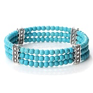 Round Synthetic Turquoise & Alloy Multi-Strand Beaded Stretch Bracelets for Women Men(GQ0306-9)