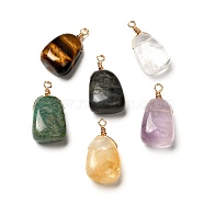 Natural Mixed Gemstone Pendants, with Real 18K Gold Plated Eco-Friendly Copper Wire Findings, Teardrop, 33~36x17.5~20x13~14mm, Hole: 2.6~3mm(PALLOY-JF00888)