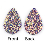 PU Leather Pendants, with Sequins, Teardrop, Salmon, 39x25x2mm, Hole: 1.5mm(X-FIND-T020-026E)