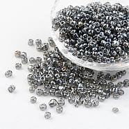 Round Glass Seed Beads, Trans. Colours Lustered, Gray, Size: about 4mm in diameter, hole: 1.5mm, about 496pcs/50g(X-SEED-A006-4mm-112)