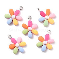 Resin Pendants, with Platinum Iron Peg Bail, Flower, Colorful, 28x19x6.5mm, Hole: 2mm(RESI-C002-26)
