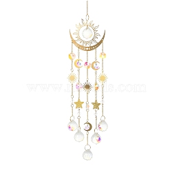 Quartz Crystal & Brass Pendant Decorations, with Iron Findings, Sun, Golden, 445mm, Pendants: 290x21mm(HJEW-M007-02B-G)