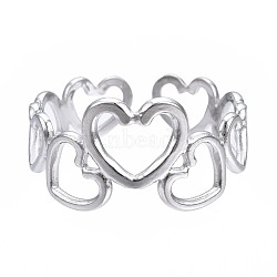 304 Stainless Steel Heart Open Cuff Ring, Chunky Hollow Ring for Women, Stainless Steel Color, US Size 7(17.3mm)(RJEW-T023-57P)