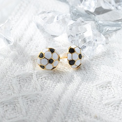 304 Stainless Steel Stud Earrings, with Enamel, Ball Series, Golden, Football, 10mm(EJEW-Q028-02A-G)