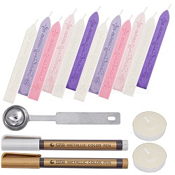 CRASPIRE DIY Scrapbook Crafts, Including Sealing Wax Sticks, Metallic Markers Paints Pens, Stainless Steel Spoons and Candles, Purple, 90x11x11mm, 17pcs/set(DIY-CP0002-04)