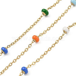 304 Stainless Steel Enamel Link Chains, Soldered, with Spool, Flat Round, Mixed Color, 2x1.5x0.5mm(AJEW-Z028-09G-06)