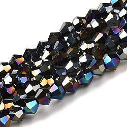 Transparent Electroplate Glass Beads Strands, AB Color Plated, Faceted, Bicone, Black, 3x2.5mm, Hole: 0.7mm, about 162~185pcs/strand, 12.76~14.61 inch(32.4~37.1cm)(GLAA-F029-2mm-A02)