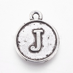 Tibetan Style Alloy Charms, Flat Round with Letter, Antique Silver, Letter.C, 15x12.5x2mm, Hole: 1.5mm(PALLOY-WH0015-01J)