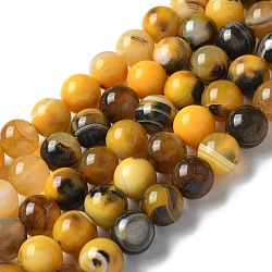 Natural Agate Beads Strands, Dyed & Heated, Round, Gold, 10~10.5mm, Hole: 0.7mm, about 38pcs/strand, 14.76''(37.5cm)(G-NH0001-G07-01)