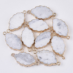 Natural White Jade Links connectors, with Edge Golden Plated Iron Loops, Oval, 39x18x5.5mm, Hole: 2mm(G-S359-057C)