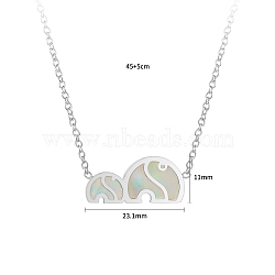 Non-Tarnish Fashionable Stainless Steel Elephant Pendant Necklace with White Shell Inlay, Stainless Steel Color, 17.72 inch(45cm)(IB9971)