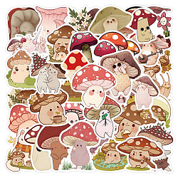 50Pcs PVC Self-Adhesive Mushroom Stickers, Waterproof Decals for Suitcase, Skateboard, Refrigerator, Helmet, Mobile Phone Shell, Mixed Color, 40~80mm(PW-WG25484-01)