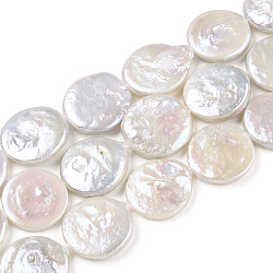 Baroque Natural Keshi Pearl Beads Strands, Freshwater Pearl, Flat Round, Seashell Color, 15~17x15~16x2.5~6mm, Hole: 0.6mm, about 20~23pcs/strand, 14.96 inch(38cm)(PEAR-S018-03G)