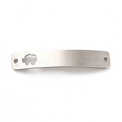 304 Stainless Steel Connector Charms, Curve Rectangle with Pattern, Stainless Steel Color, Elephant Pattern, 34.5x6x1.5mm, Hole: 1.5mm(STAS-G294-02P-02)
