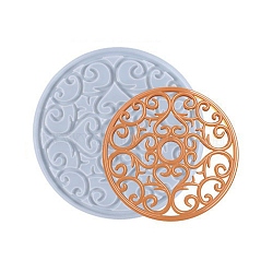 DIY Cup Mat Silicone Molds, Resin Casting Molds, for UV Resin & Epoxy Resin Craft Making, Flat Round, Floral Pattern, 200x6mm(DIY-G067-01A-01)