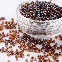 Glass Seed Beads, Trans. Colours Lustered, Round, Dark Goldenrod, 3mm, Hole: 1mm, about 10000pcs/pound(SEED-A006-3mm-102C)
