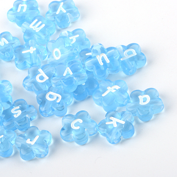 Transparent Acrylic Flower Horizontal Hole Letter Beads, Dodger Blue, 11.5x11.5x4mm, Hole: 2mm, about 1300pcs/500g