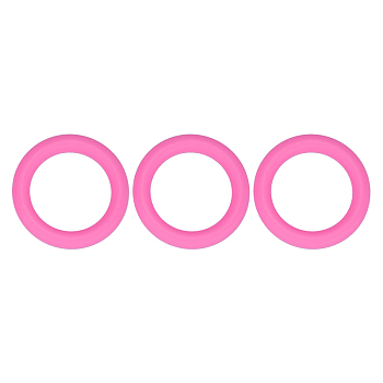 3Pcs Ring Silicone Focal Beads, Chewing Beads  For Teethers, DIY Nursing Necklaces Making, Hot Pink, 65x9.5mm, Hole: 3mm, Inner Diameter: 44mm