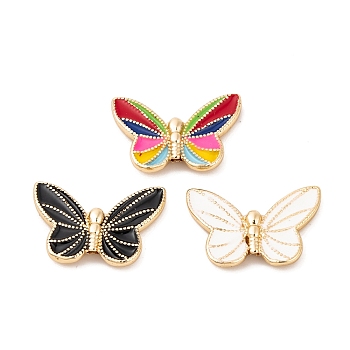 Brass Enamel Beads, Real 18K Gold Plated, Butterfly, Mixed Color, 13.5x19x3mm, Hole: 1.4mm