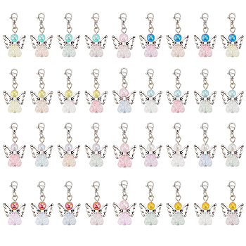 Heart Angel Acrylic Pendant Decoration, with 304 Stainless Steel Clasps, Mixed Color, 36mm, 9 colors, 4pcs/color, 36pcs/set