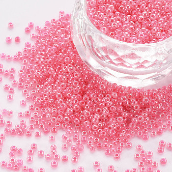 12/0 Imitation Jade Glass Seed Beads, Opaque Colours Luster, Round, Cerise, 2x1.5mm, Hole: 1mm, about 40000pcs/Pound