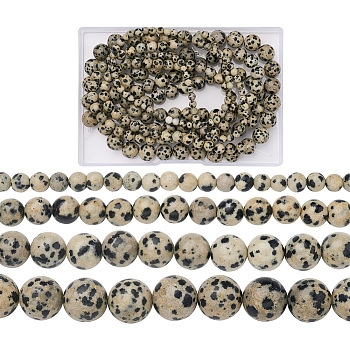 4 Strands 4 Style Natural Dalmatian Jasper Beads Strands, Round, 4~10.5mm, Hole: 0.8~1.2mm, about 36~96pcs/strand, 15.5 inch(39.37cm), 1 strand/style