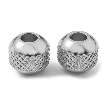 304 Stainless Steel Beads, Round with Ripples, Stainless Steel Color, 6x5mm, Hole: 1.5mm