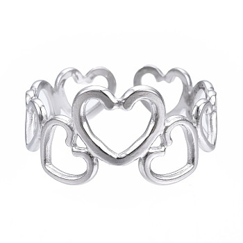 304 Stainless Steel Heart Open Cuff Ring, Chunky Hollow Ring for Women, Stainless Steel Color, US Size 7(17.3mm)