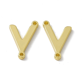Rack Plating Brass Connector Charms, Real 18K Gold Plated, Long-Lasting Plated, Cadmium Free & Nickel Free & Lead Free, Letter Links, Letter.V, 14x9.5x1.5mm, Hole: 1mm