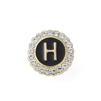 Letter Enamel Pins, Alloy Brooches for Backpack Clothes, with Clear Cubic Zirconia , Letter H, 17.8x17mm