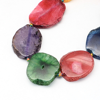 Dyed Polygon Natural Agate Bead Strands, Colorful, 16~50x15~38x5~8mm, Hole: 2~3mm, about 8~11pcs/strand, 16.8 inch