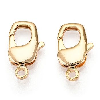 Brass Lobster Claw Clasps, for Jewelry Making, Real 18K Gold Plated, 20x12x4mm, Hole: 2.2mm