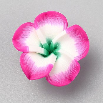 Handmade Polymer Clay Beads, Flower, Deep Pink, 10~11x25~26x25~26mm, Hole: 1.5mm