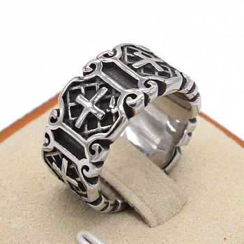 Titanium Steel Finger Ring, Cross, Antique Silver, US Size 10(19.8mm)
