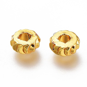 Brass Spacer Beads, Long-Lasting Plated, Disc with Gear Edge, Golden, 5x2mm, Hole: 1.8mm