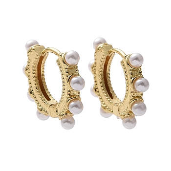ABS Pearl Beaded Hoop Earrings, Brass Jewelry for Women, Golden, 17x22x3.5mm, Pin: 0.7mm