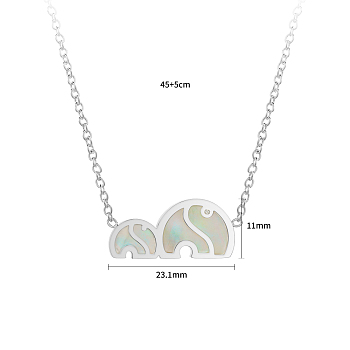 Non-Tarnish Fashionable Stainless Steel Elephant Pendant Necklace with White Shell Inlay, Stainless Steel Color, 17.72 inch(45cm)